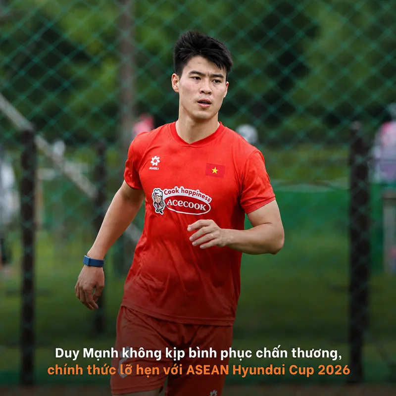 Duy Mạnh chấn thương, lỡ hẹn với giải đấu ASEAN Cup 2026 